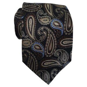 PRONTO UOMO Coutoure Mens Warehouse Silk Tie Black Silver Brown Paisley Q2